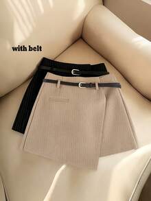 Franclia Chân váy nữ thời trang mới, kiểu dáng thường ngày, kẻ sọc kaki, có thắt lưng, đa năng, thích hợp cho công sở, mùa xuân/hè, trang phục công sở cho giáo viên thành thị, chân váy chữ A đa năng cho nữ, chân váy mùa hè, chân váy mùa xuân. - Màu Khaki - Xem 1