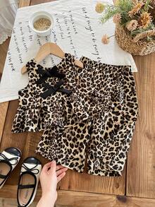 Emery Rose Kids Emery Rose Kids 两件套少女格子圆领修身休闲上衣和宽松休闲裤套装 - 咖啡棕 - 查看 5
