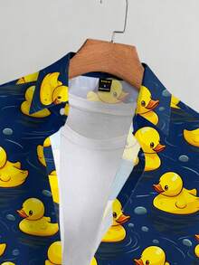 Manfinity Joysei Men's Duck Print Single-Breasted Casual Versatile Daily Wear Short Sleeve Shirt - Multicolor - View 4