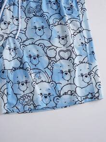 SHEIN X Care Bears 男士卡通熊扎染印花圆领短袖上衣和短裤睡衣套装 - 淺藍色 - 查看 9