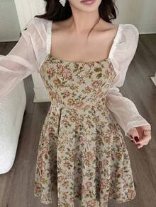 Feyla 女士优雅提花拼接中长连衣裙 - 彩色 - 查看 5
