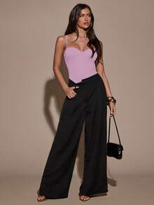 SHEIN BAE 女士简约纯色吊带连体衣，夏季百搭 - 淡紫色 - 查看 3