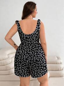 Solflare 大码女式碎花印花系带连体裤，夏季假日风情人节服装，女士夏季连体裤，黑色连体裤，大码女式连体裤，碎花印花连体裤，大码连身裤，大码夏季连体裤，大码女装，大码碎花连体裤，大码夏季服装 - 彩色 - 查看 2