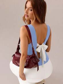 SHEIN SXY Summer Casual Backless Tie-Up Camisole - Blue - View 3
