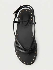 Nöista Sandal đế bằng quai mảnh cá tính với đế đính đinh tán và quai điều chỉnh được - Thoải mái tối ưu cho mọi ngày. - màu đen - Xem 7