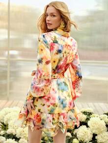 MOTF PREMIUM Đầm ngắn tay dài xếp ly họa tiết hoa lãng mạn, thanh lịch dành cho nữ, thích hợp cho mùa xuân/hè. - Nhiều màu - Xem 3