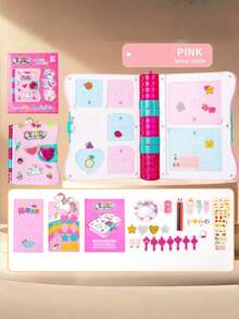 一套粉色魔法日记本玩具，女孩惊喜宝箱和秘密日记本，DIY贴纸和首饰套装，适合女孩的完美生日礼物 - 彩色 - 查看 2