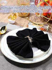 6/12-Pack Ramadan Napkin Rings, Bismillah Letter Metal Napkin Rings, Gold Buckle Rings, Happy Eid Napkin Holders, Suitable For Wedding And Ramadan Banquet Table Decoration - Multicolor - View 11