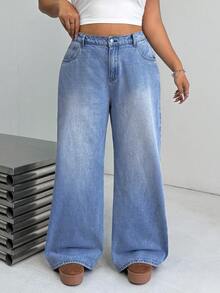 Dripcurv Plus-Size Women's Light Blue Casual Streetwear Jeans, Suitable For All Seasons, Perfect For New Year's And Christmas. Holiday Summer - Medium Wash - View 3