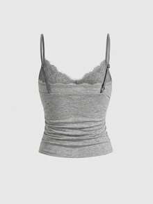 ROMWE J-Fashion Y2K Lace Patchwork Sexy Camisole For Women - Grey - View 3