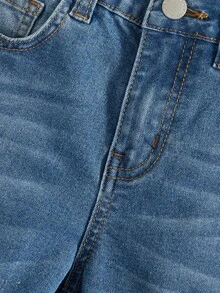 SHEIN Tween Boy Straight Leg Denim Shorts,Kids - Medium Wash - View 4