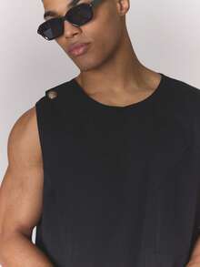 Musero Tailoed Waistcoat Jacket Shoulder Button Detailing Sleeveless Vest Smart Style Spring Summer Essentials - Black - View 2