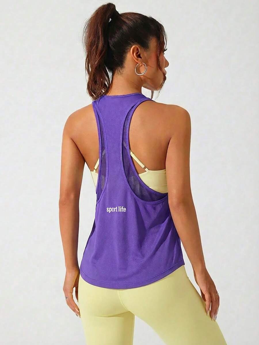 Core Rhythm Áo tank top thể thao phối lưới màu trơn mùa hè kiểu dáng thường ngày - Màu tím - Xem 1