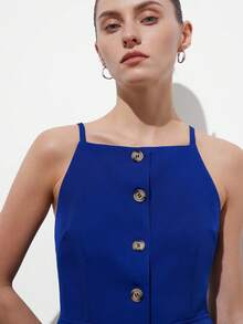 Aveloria Modichic New Arrival Elegant Off-Shoulder Button Decor Cropped Women Top - Royal Blue - View 2