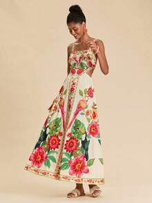 SHEIN TRVLCHIC Women's Vacation Casual Tropical Print Dress - Multicolor - View 5