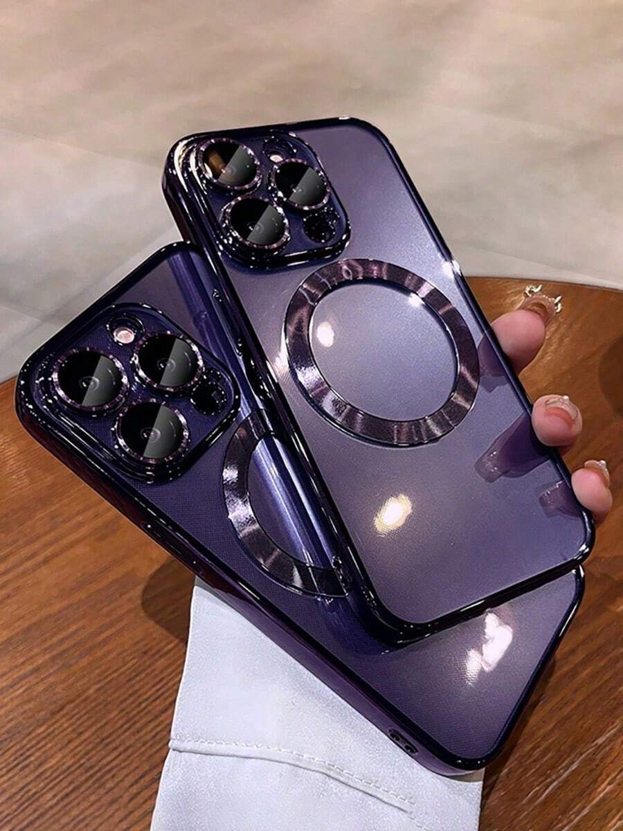 Ốp lưng điện thoại từ tính mạ cao cấp tương thích với iPhone 16 15 14 13 12 11 Pro Max 16 15 14 Plus, hỗ trợ sạc không dây, chống sốc, ốp lưng điện thoại trong suốt có viền từ tính dành cho cả nam và nữ. - Màu tím - Xem 1