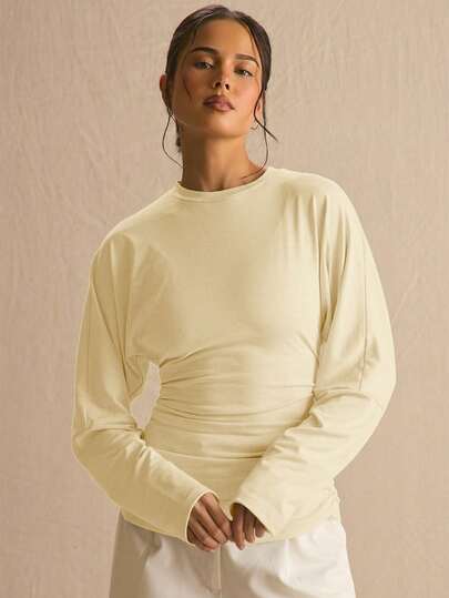 MUSERA Cinched Ruched Waist Batwing Long Sleeve Top Spring Summer Cute Cosy Cottage Core Spring Dew Spring Outfit