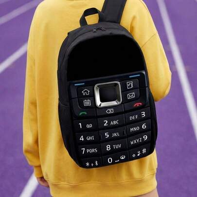 Joivida 手机键盘印花背包，大容量涤纶学生背包，配有加厚气垫肩带，透气防水轻便，带宽敞的笔记本电脑隔层，男女通用学生书包，适合青少年男女，休闲旅行背包，适合日常通勤、上学、户外活动，时尚印花书包，内部空间大，可装书籍、文具、笔记本电脑等，结实耐用，是上学、旅行、度假的理想礼物