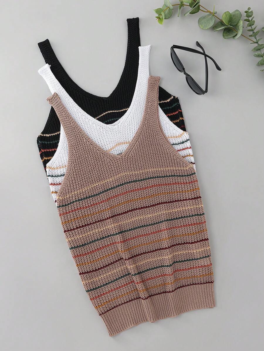 SHEIN Franclia Áo dệt kim kẻ sọc không tay dành cho nữ - Nhiều màu - Xem 1