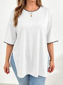 Shapeblank Áo thun cỡ lớn, cổ tròn, xẻ tà, phối màu tương phản - Nhiều màu - Xem 4