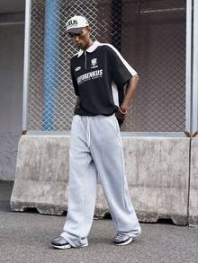 EVRINFINITE 男式宽松抽绳腰阔腿运动裤 - 淺灰色 - 查看 3