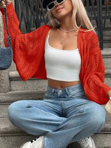 INAWLY Solva Batwing Sleeve Hollow Out Lightweight Knit Cardigan - Red - View 6