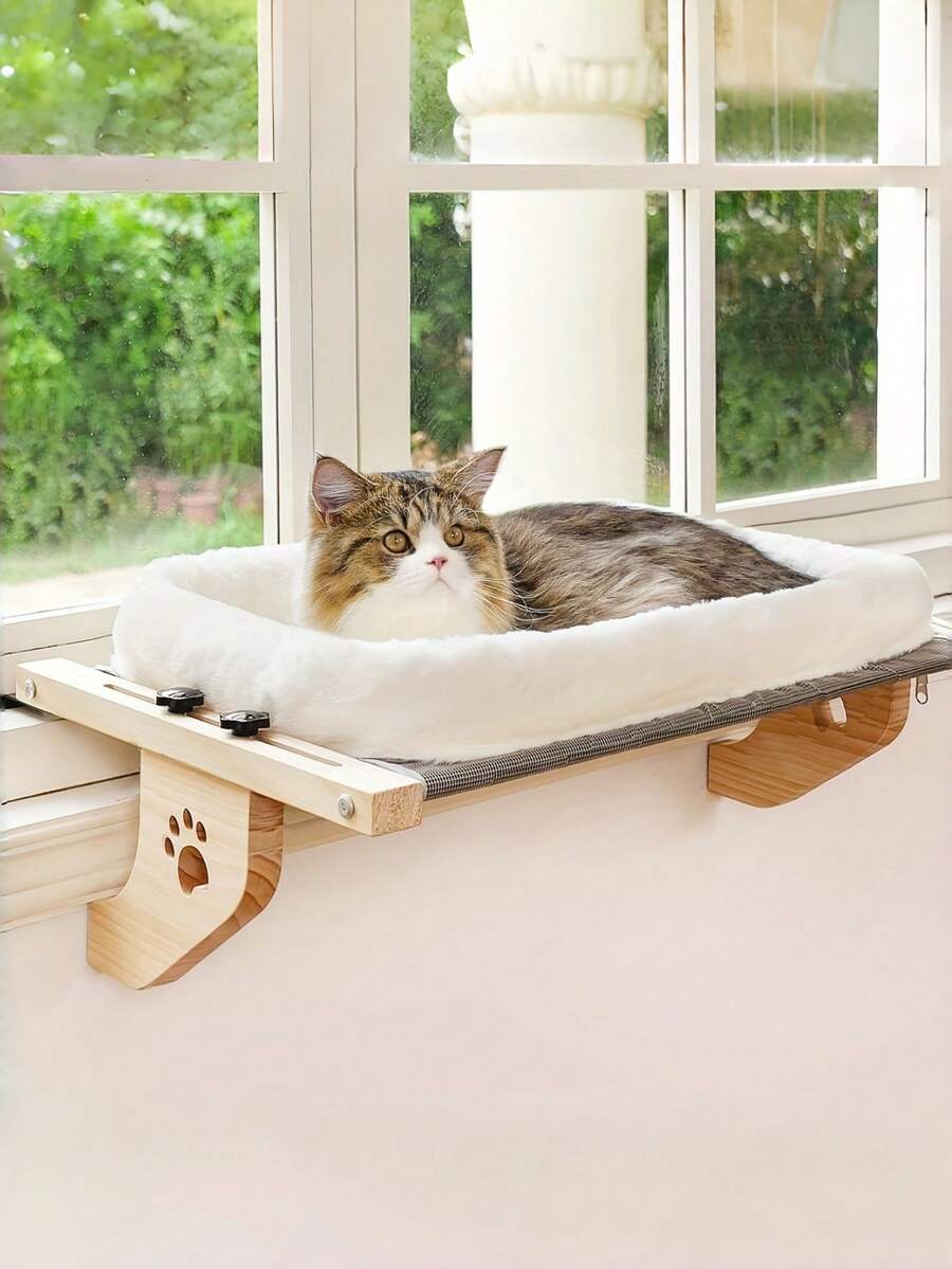 1 chiếc giá đỡ cửa sổ chịu lực cao dành cho mèo lớn, khung gỗ và kim loại, có thể điều chỉnh, dùng làm võng nằm cạnh cửa sổ hoặc giường ngủ gắn trên tủ. - màu nâu - Xem 1