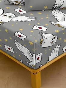 HARRY POTTER X SHEIN Bộ 3 món nệm in kỹ thuật số, mềm mại và ấm áp, thoải mái và thoáng khí, nhiều kích cỡ, phù hợp với giường đơn/giường đôi/giường cỡ Queen/giường cỡ King, có thể giặt máy (1 nệm + 2 vỏ gối) - Xám - Xem 5