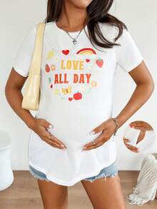 SHEIN Maternity Casual Letter Print Nursing T-Shirt, Summer Summer Outfits Cute Shirt T Shirt For Women Casual - White - View 9