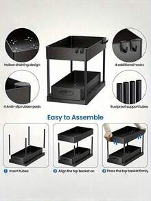 1pc Under Sink Pull-Out Storage Rack With Hooks, Single-Tier Sliding Drawer Organizer, Easy To Assemble And Clean For Kitchen Cupboard, Kitchen Storage Utensils, Storage Box, Organizer, Room Decoration, Suitable For Kitchen, Restaurant, Party, Camping, Gathering, Gift For Friends, Family Gift - Multicolor - View 5
