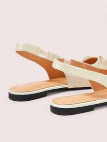 CUCCOO DOLLMOD 女士浅黄色春夏新款方头闭趾凉鞋蝴蝶结仿丝绸缎面时尚高跟平底鞋 - 黃色 - 查看 5