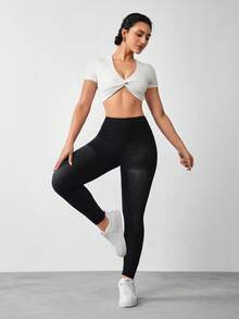 SHEIN Unity 女士休闲水洗高腰修身牛仔裤 - 黑色 - 查看 5