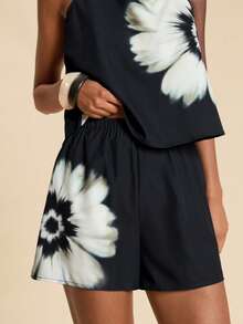 Travachic Women's Chiffon Printed Vest & Shorts 2 Pieces Set, Spring/Summer Vacation - Black and White - View 7