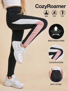 Tween Girl Contrast Side Seam Leggings - Black - View 3