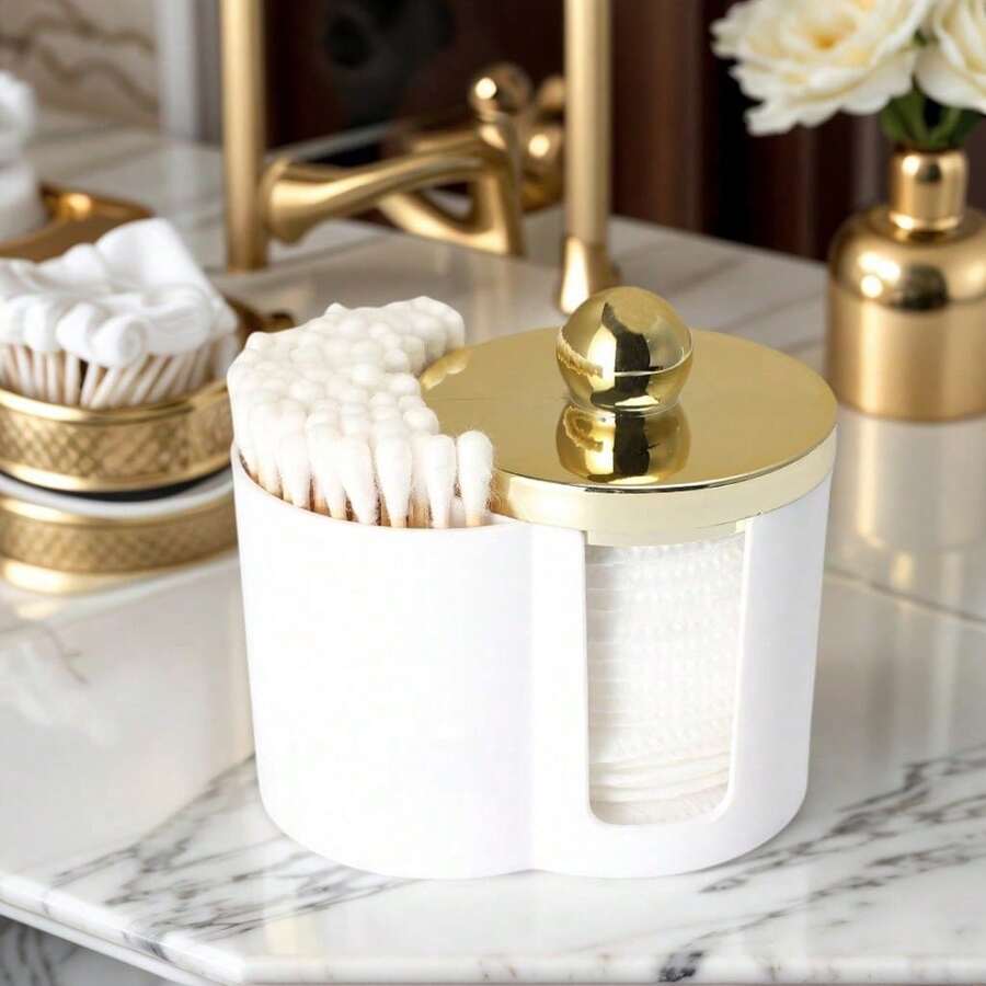Hộp đựng bông tẩy trang, làm bằng nhựa trong suốt; hộp đựng đồ dùng phòng tắm; hộp đựng phụ kiện mỹ phẩm và đồ trang điểm; lý tưởng để đựng bông tẩy trang, tăm bông, chỉ nha khoa và nhiều thứ khác. - Nhiều màu - Xem 1