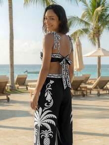 CAJUNI Chic Vacation Bicolor Chic Two Pieces Coord Set - Black and White - View 2
