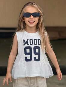 Dazy Kids Tween Girls Round Neck Printed Sleeveless T-Shirt, Summer,Back To School Clothes - White - View 2