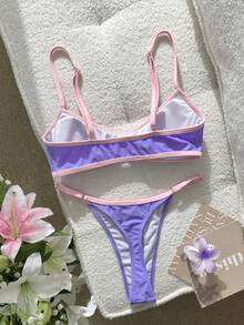 Swim SXY 女士泳装比基尼性感纯色拼接比基尼，内置胸罩露脐背心吊带泳衣，适合度假、海滩、Y2K风格、健身等场合，适合情人节、新年派对、度假、都市海滩波西米亚风等各种场合，2026春夏沙滩装 - 紫色 - 查看 6