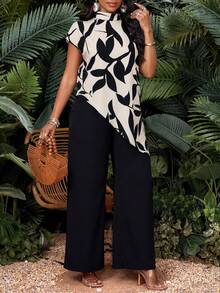 SHEIN Lady Bộ đồ nữ 2 món: Áo cổ đứng vạt lệch và quần dài kiểu dáng thường ngày. - Nhiều màu - Xem 9