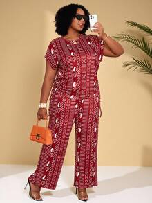 EMERY ROSE 大码全印花圆领短袖上衣和裤子休闲两件套 - 彩色 - 查看 1