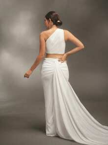 Cheriluna Maternity 优雅飘逸的缎带孕妇摄影礼服，婴儿洗礼派对 - 白色 - 查看 3