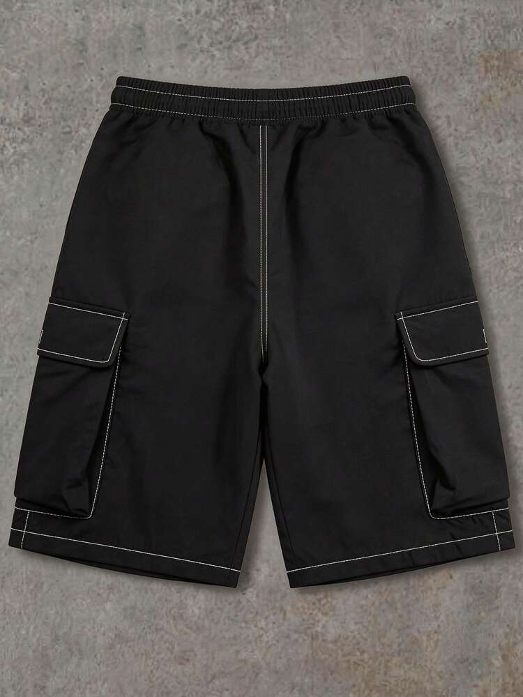 SUMWON Men's Cargo Shorts With Contrast Stitching Detail Multiple Pockets Knee Length Casual Summer Streetwear
