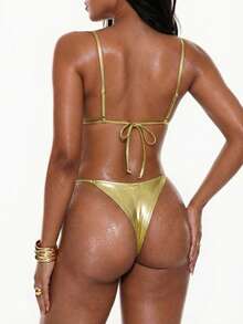 Swim SXY 女士性感流苏反光面料系带露背泳衣套装，欧美拉丁风 - 彩色 - 查看 6