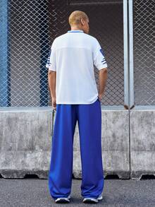 EVRINFINITE 男士短袖字母印花简约T恤和裤子套装，男士运动服，男士两件套服装，男士服装，男友礼物 - 藍色 - 查看 2