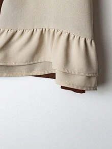 Linhara Plus Size Women's Minimalist Dual-Color Button Detail Ruffle Hem Blouse, Ladies' Summer Top - Brown - View 5