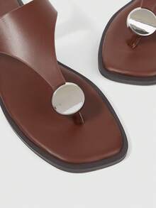 Sleekvia Ladies Comfortable Flat Wear-Resistant Versatile  Metal Outdoor Flip-Flops Slippers Summer - Brown - View 7