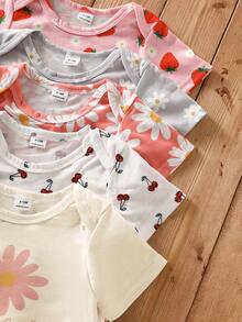 5件装女婴日常印花短袖连体衣 - 彩色 - 查看 5