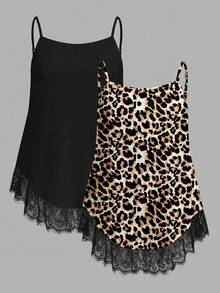 SHEIN EZwear 大码夏季休闲蕾丝拼接吊带背心 - 彩色 - 查看 1