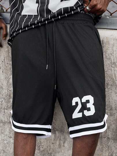 EVRINFINITE 男士数字印花抽绳腰部宽松休闲篮球短裤