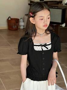 Dazy Kids Tween Girls' Crew Neck Short Sleeve Knit T-Shirt, Summer,Back To School Clothes - Black - View 1